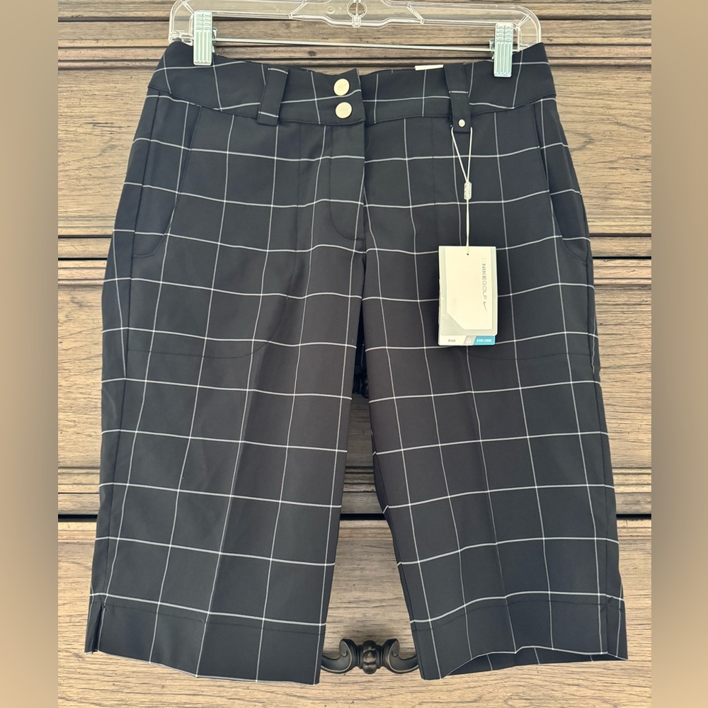 NEW Nike Dri-Fit Golf Shorts NWT Women's Black White Plaid Small Ladies Bermuda